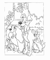 A coloring page of lady and the tramp